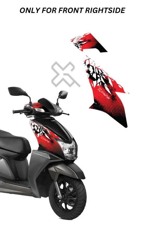 Red Grunge Edition Front Side Half Sticker Compatible with Ntorq 125 | Sticker Compatible with Ntorq Made In Premium Gloss Vinyl With FPF(Fade Protection Film), Water Proof, Precut Sticker, Pack Of 1